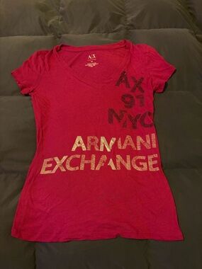 Armani Exchange Hot Pink V-Neck Logo Tee